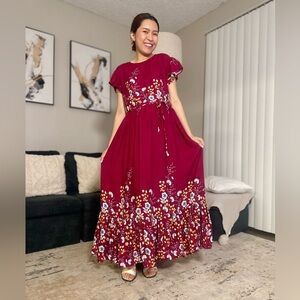 River Long Flowy Dress with Detachable Tie | Spring Outfit | MAROON